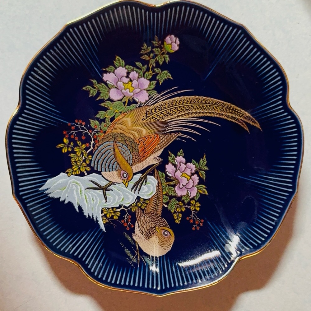 Cobalt blue vintage Japanese Mizuko 8 inch plate MCM Asian decor